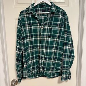J. Crew Green and White Plaid Flannel Shirt